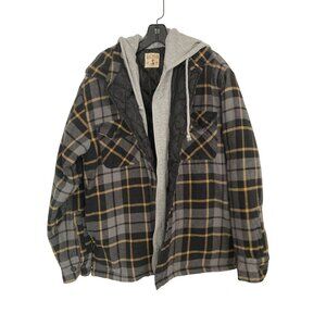 Red Head Mens Quilted Flannel Jacket With Hood Size Large Gray & Black Plaid Cot